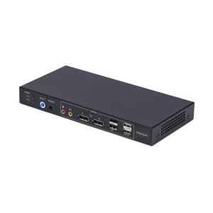 Dual-monitor DisplayPort KVM Switch 2-port With Dual View Video Matrix, 4k 60hz, 4x USB Hub Ports, Hotkey Switching