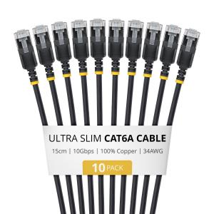 Patch Cable - CAT6a - Ftp - Ultra Slim - 15cm - Black 10 Pack