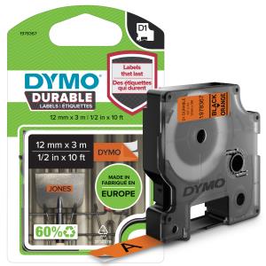 Durable D1 Tape Black/orange 12mm X 3mm