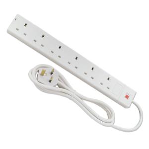 Mains Power Extension 6-way White 2m