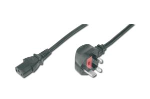 Power Cord UK plug 90deg angled - C13 M/F 2m H05VV-F3G 1.00 qmm fuse 5A black