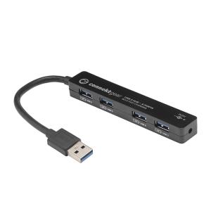 4 PORT HUB USB 3 - WITH UK POWER SUPPLY - BLACK                                                                                                       